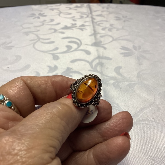 Amber sterling Victorian style ring size 5 stunning setting - Picture 8 of 15